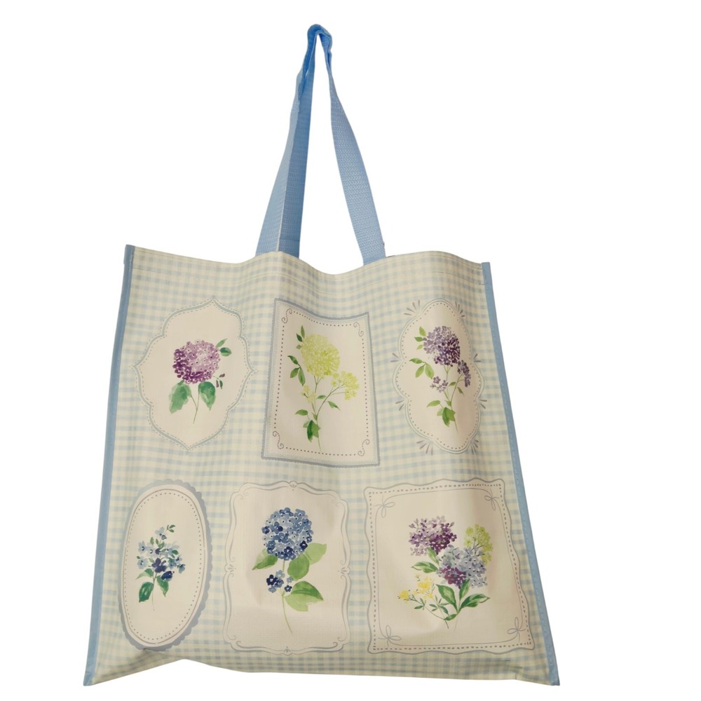 Hydrangea Hydrangeas Collage Light Blue Gingham Shopping Bag Reusable TJMaxx New